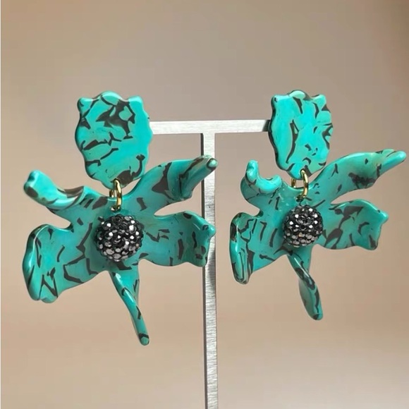 Lele Sadoughi 10 Year Anniversary Turquoise Small Crystal Lily Earrings NEW - Picture 2 of 13